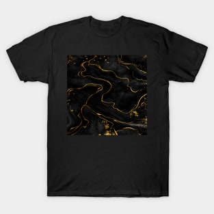 Trendy Black and Gold marble watercolor modern art Blush Gold and Black abstract T-Shirt